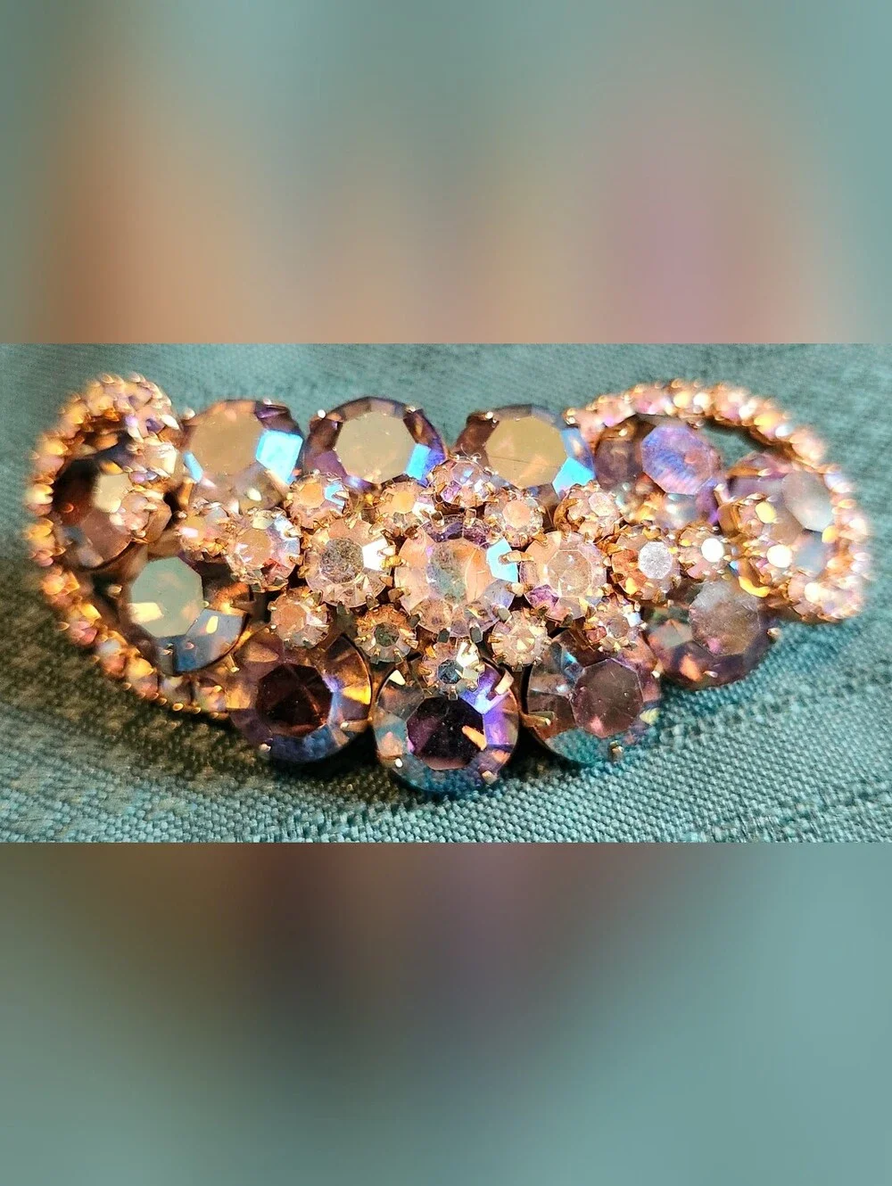 Vintage Aurora Borealis Prong-set Rhinestone Brooch